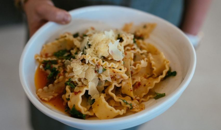 Fresh pasta dish at Hilliers Cafe, Newcastle Art Gallery