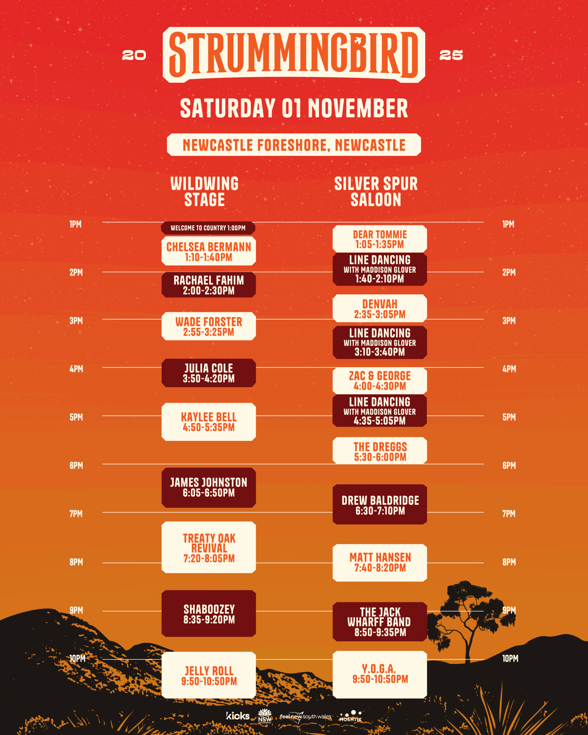 Set times at Strummingbird Newcastle