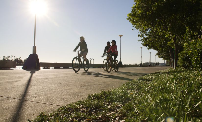 Bike riding on Honeysuckle Foreshore