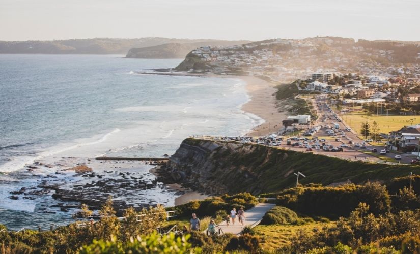 Scenic views looking south over Bar and Merewether Beaches © Destination NSW