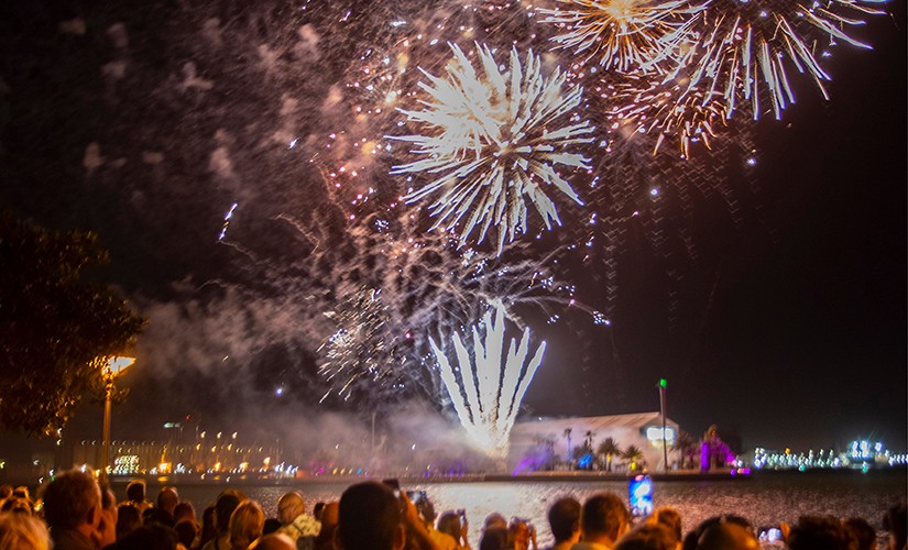 Colourful fireworks display at Newcastle Harbour