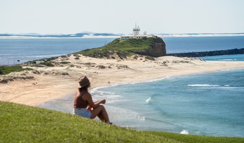 Views of Nobbys Lighthouse from Fort Scratchley