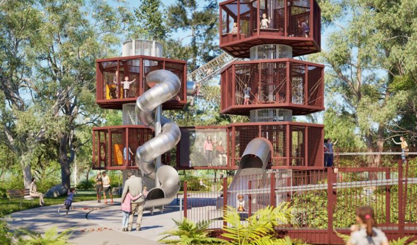 Render of the Foreshore Place playspace towers