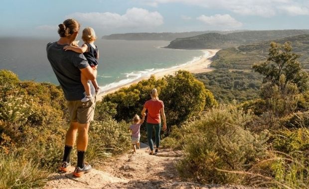 Family overlooking Glenrock State Conservation Area from Hickson Street Lookout